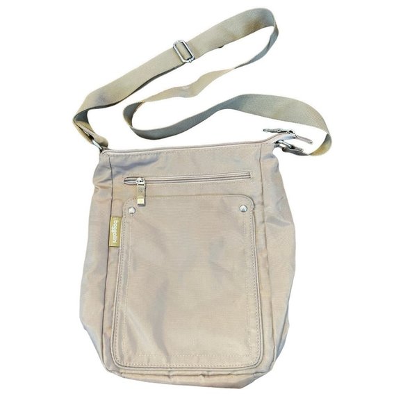 Baggallini women's tan water resistant nylon cross body shoulder bag, adjustable - Picture 1 of 8